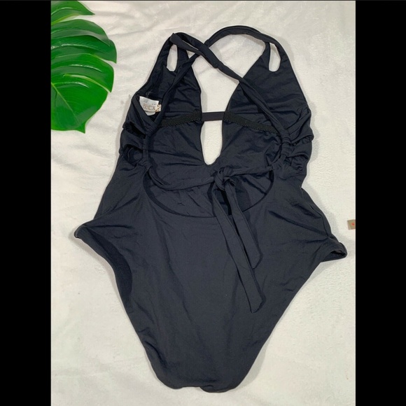 NEW $118 BECCA Split Strap Tie Back One-Piece Swimsuit in Black [ Small ]‎ - Picture 5 of 8
